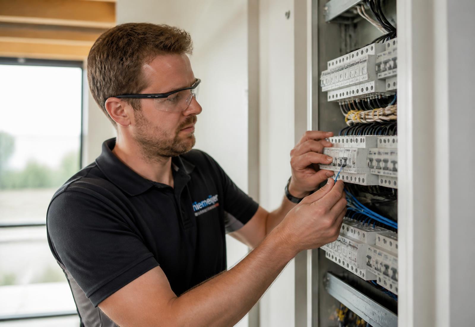 Elektromonteur werkt aan een verdeelkast