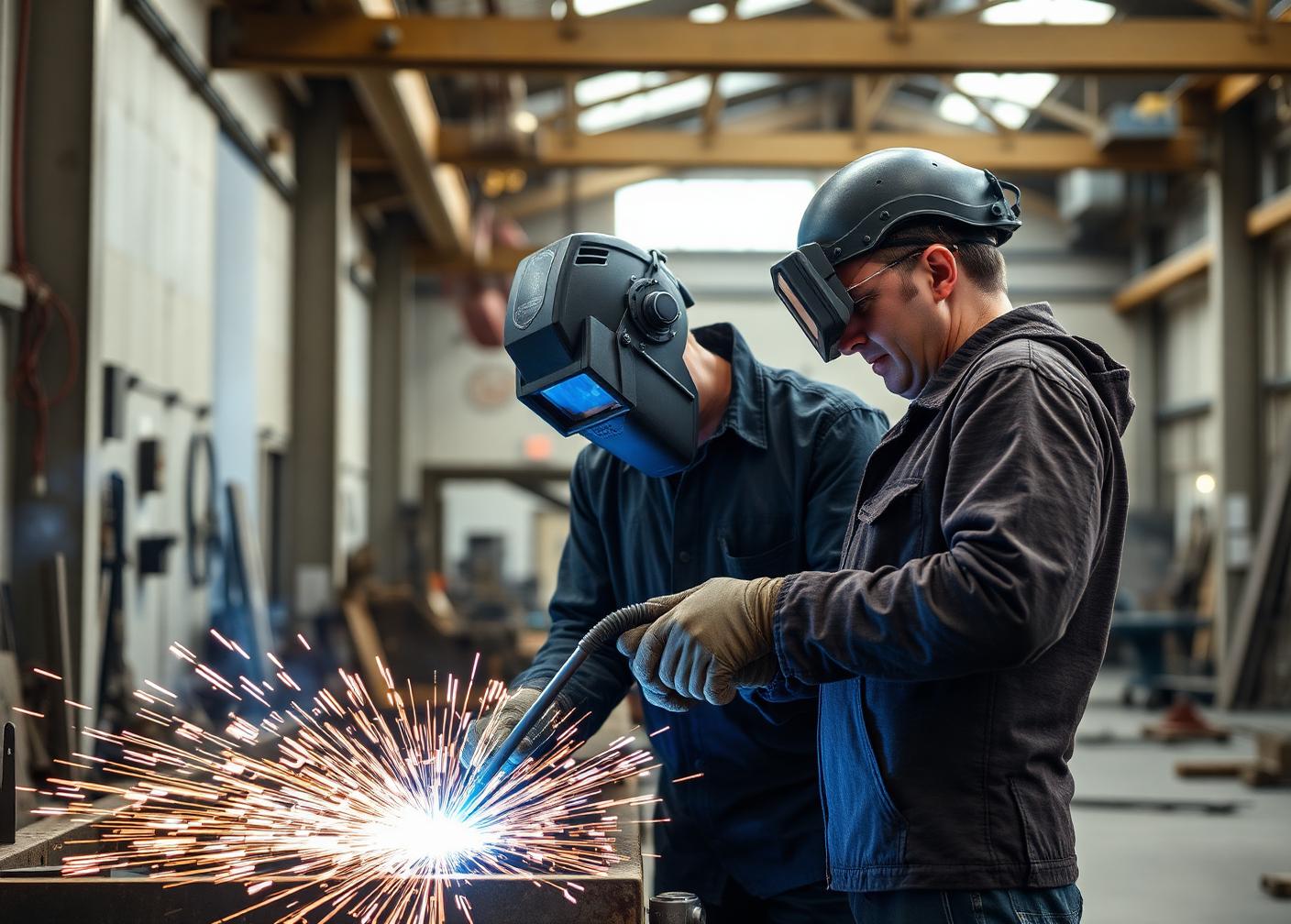 Lasser aan het werk in een metaalwerkplaats